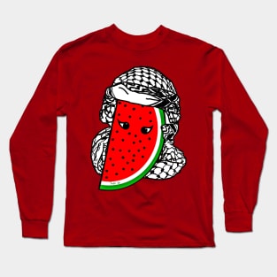 Watermelon Kufiya Free Palestine -  With Eyes -Wrapped - Back Long Sleeve T-Shirt